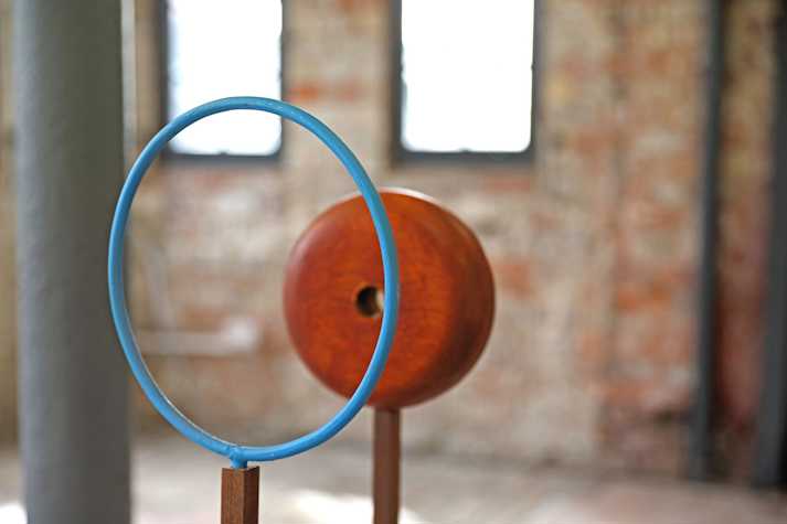 detail of Ana Mazzei installation showing a wooden element