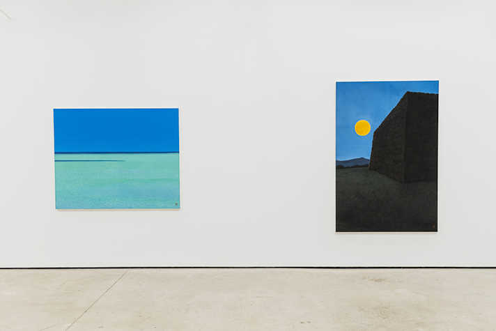 Two artworks are displayed on a white wall.