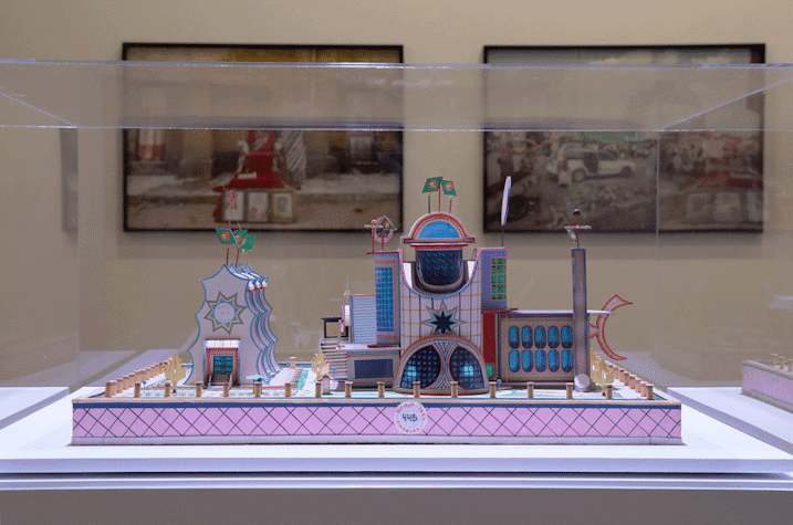 Installation view, photographs from the series Urban Now and sculptures of imagined buildings