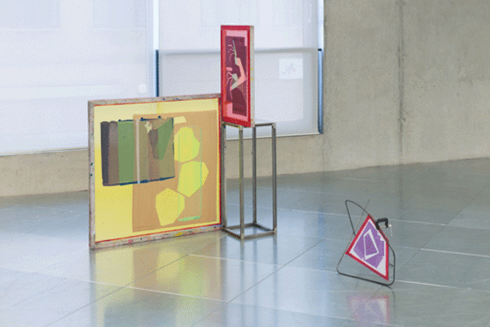 Steel, perspex, silk, screen, ink, G clamp, mesh