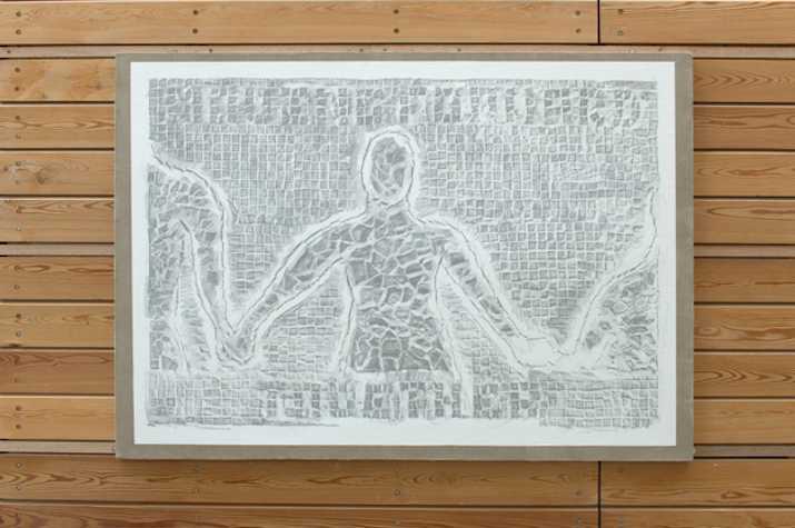 grey mosaic of the outlines of people holding hands