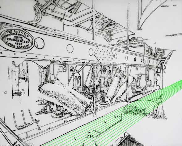technical/ink sketch of Fairfield shipbuilding, detail